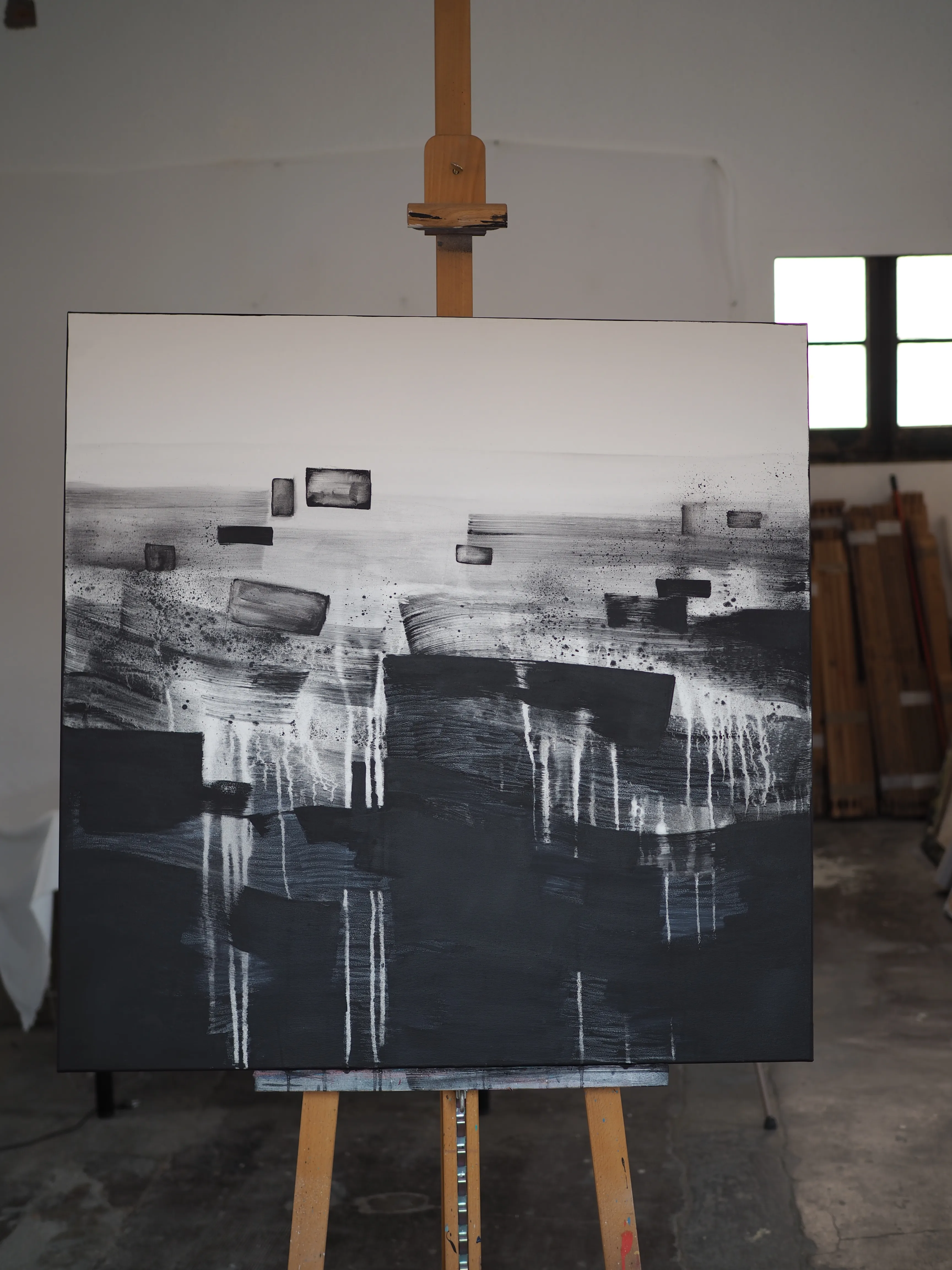 Image of Through the Layers of Soil by Maryna Karapetian, size: 90 x 90 cm, made of acrylics, spray paints, crayons, canvas, Painting medium, from Barcelona, part of the Act of Preservation series, priced at €750 Photo 3 of 5.