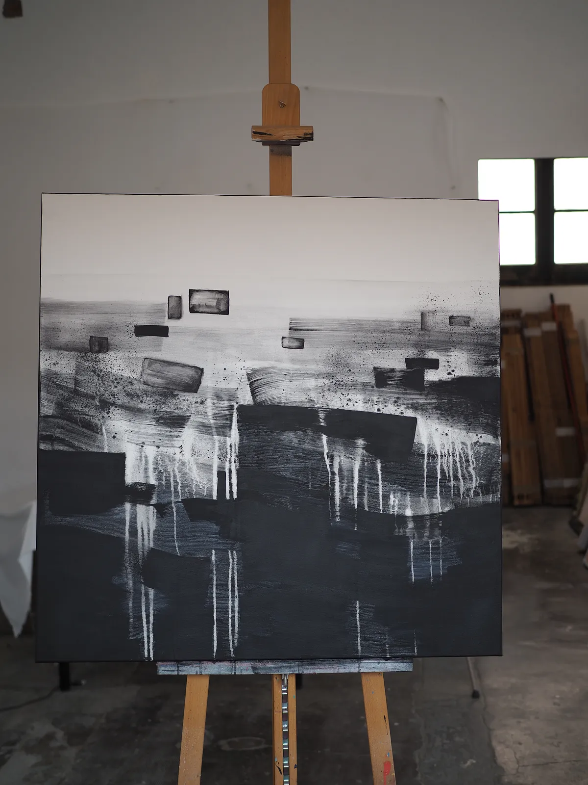 Image of Through the Layers of Soil by Maryna Karapetian, size: 90 x 90 cm, made of acrylics, spray paints, crayons, canvas, Painting medium, from Barcelona, part of the Act of Preservation series, priced at €750 Photo 3 of 5.