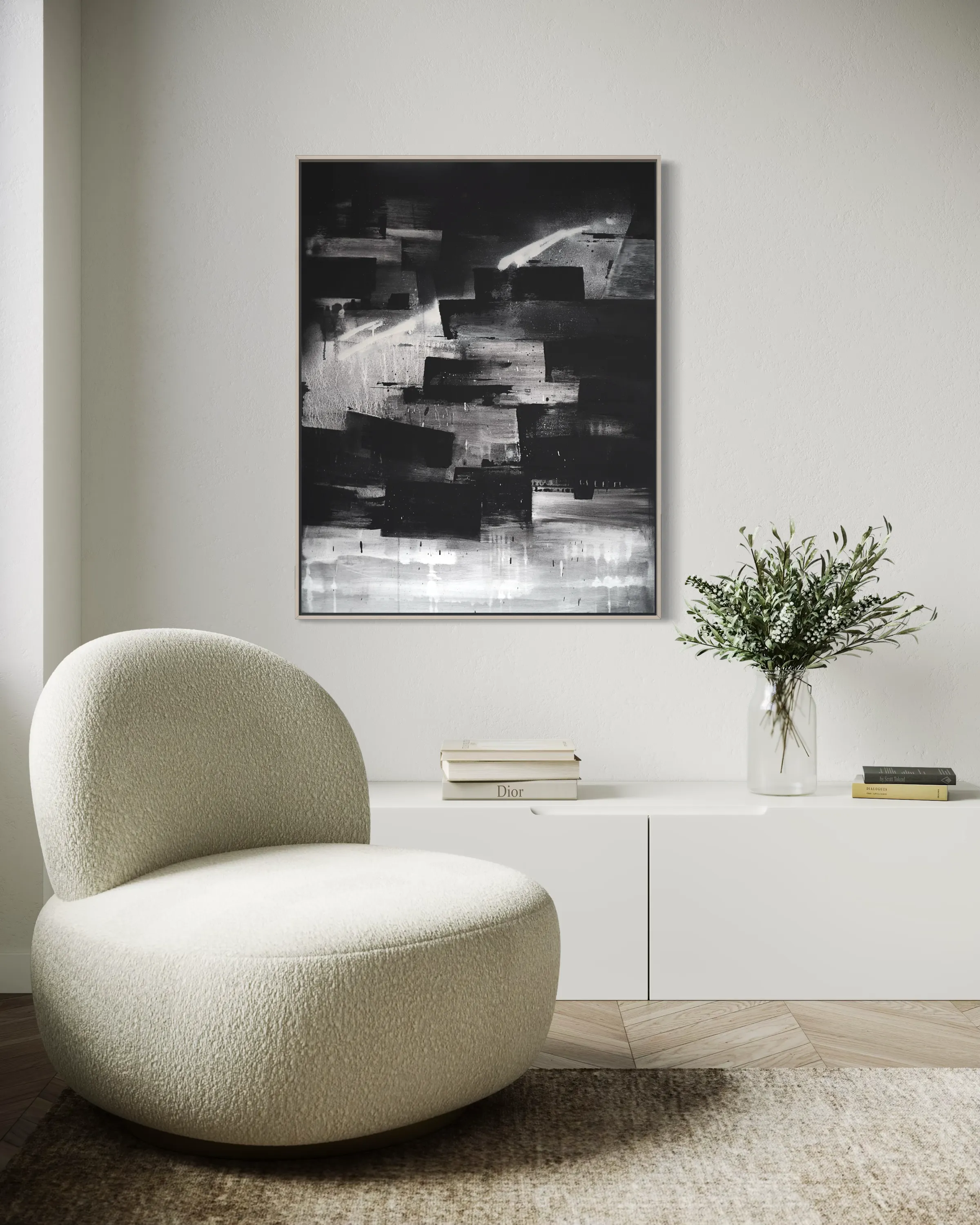 Image of In the Darkening Sky by Maryna Karapetian, size: 80 x 100 cm, made of acrylics, spray paints, canvas, Painting medium, from Barcelona, part of the Act of Preservation series, priced at €600 Photo 3 of 4.