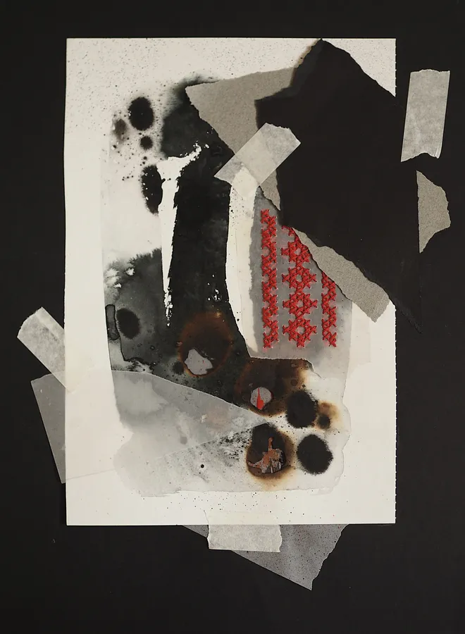 Image of Afterimages: 010 by Maryna Karapetian, size: 30 x 40 cm, made of watercolours, embroidery, paper, Collage medium, from Barcelona, part of the Afterimages series, priced at €80