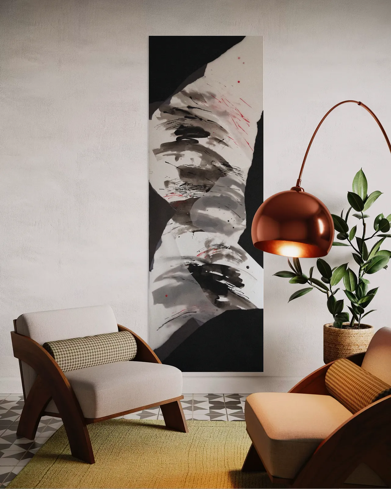 Image of Hidden or Revealed: 01 by Maryna Karapetian, size: 75 x 200 cm, made of watercolours, acrylics, spray paints, ink, paper, Collage medium, from Barcelona, part of the Hidden or Revealed series, priced at €600 Photo 4 of 4.