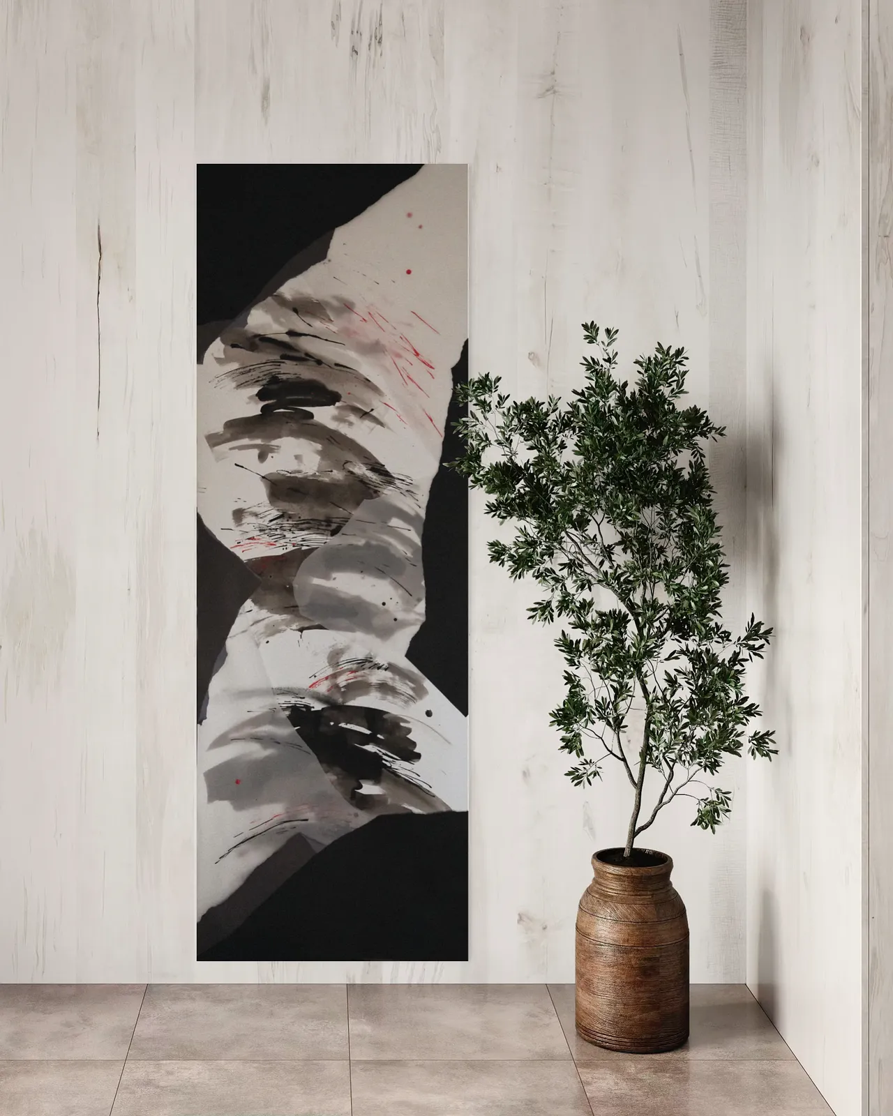 Image of Hidden or Revealed: 01 by Maryna Karapetian, size: 75 x 200 cm, made of watercolours, acrylics, spray paints, ink, paper, Collage medium, from Barcelona, part of the Hidden or Revealed series, priced at €600 Photo 2 of 4.