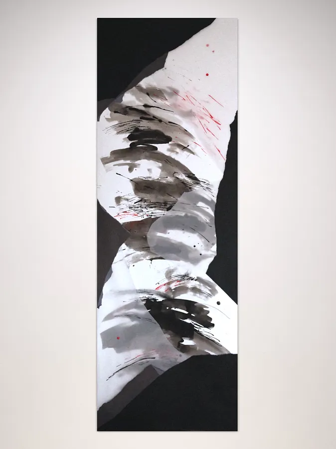 Image of Hidden or Revealed: 01 by Maryna Karapetian, size: 75 x 200 cm, made of watercolours, acrylics, spray paints, ink, paper, Collage medium, from Barcelona, part of the Hidden or Revealed series, priced at €600
