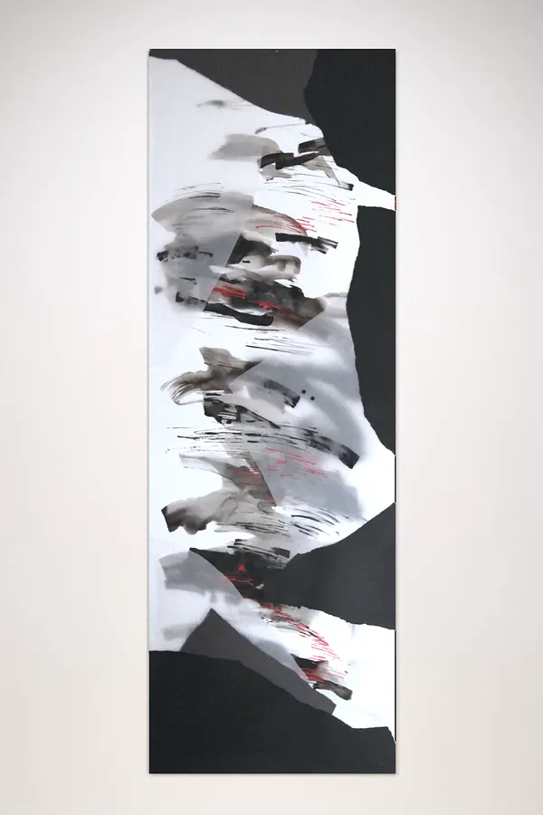 Image of Hidden or Revealed: 03 by Maryna Karapetian, size: 75 x 200 cm, made of watercolours, acrylics, spray paints, ink, paper, Collage medium, from Barcelona, part of the Hidden or Revealed series, priced at €600