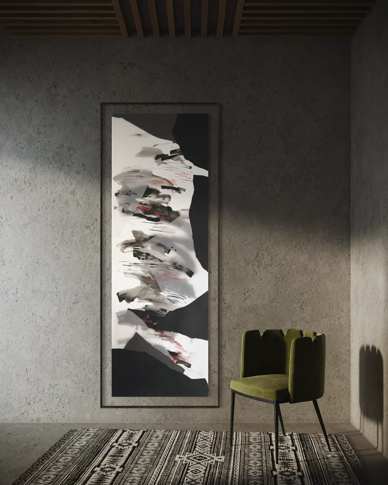 Image of Hidden or Revealed: 03 by Maryna Karapetian, size: 75 x 200 cm, made of watercolours, acrylics, spray paints, ink, paper, Collage medium, from Barcelona, part of the Hidden or Revealed series, priced at €600 Photo 4 of 4.
