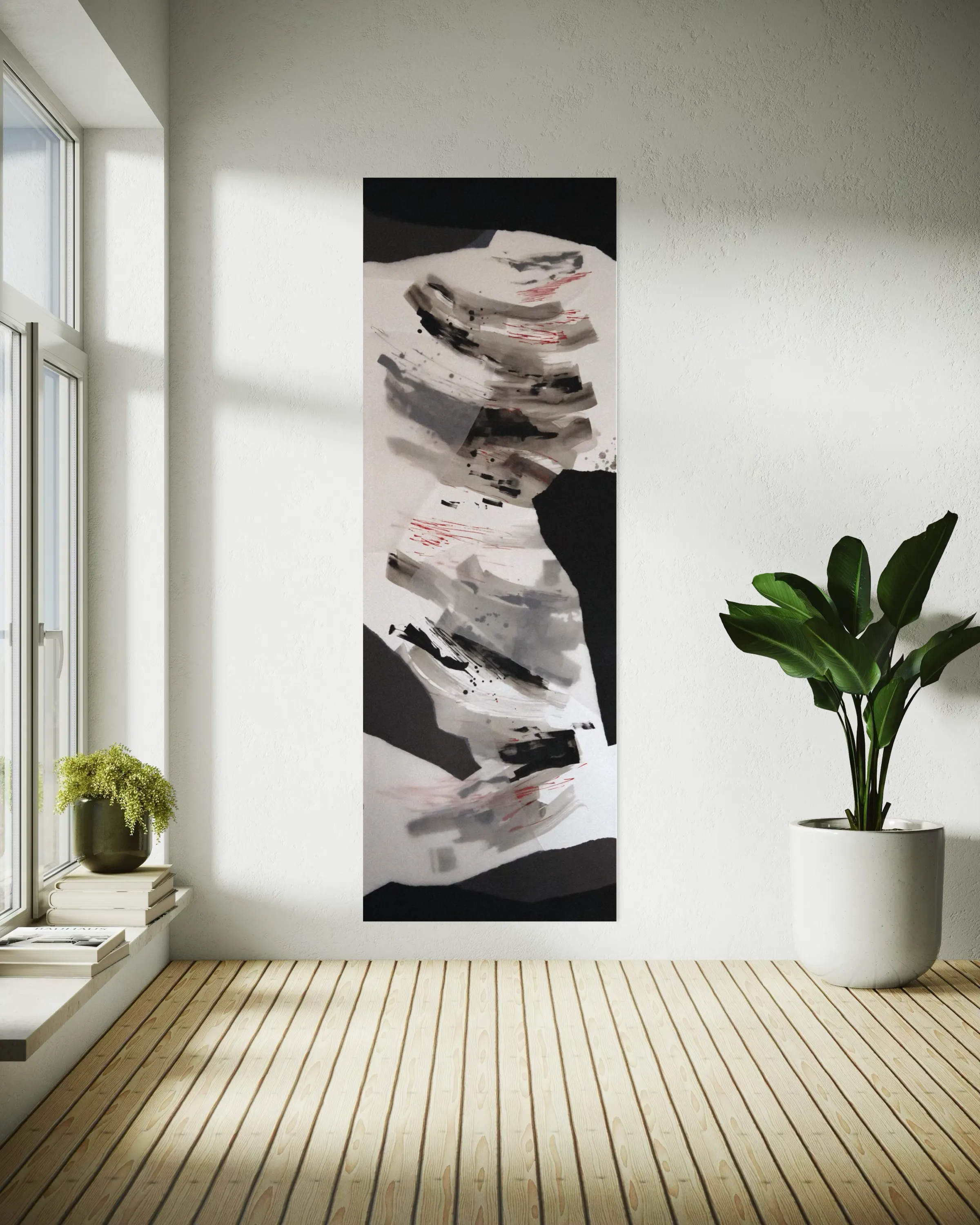 Image of Hidden or Revealed: 02 by Maryna Karapetian, size: 75 x 200 cm, made of watercolours, acrylics, spray paints, ink, paper, Collage medium, from Barcelona, part of the Hidden or Revealed series, priced at €600 Photo 2 of 3.