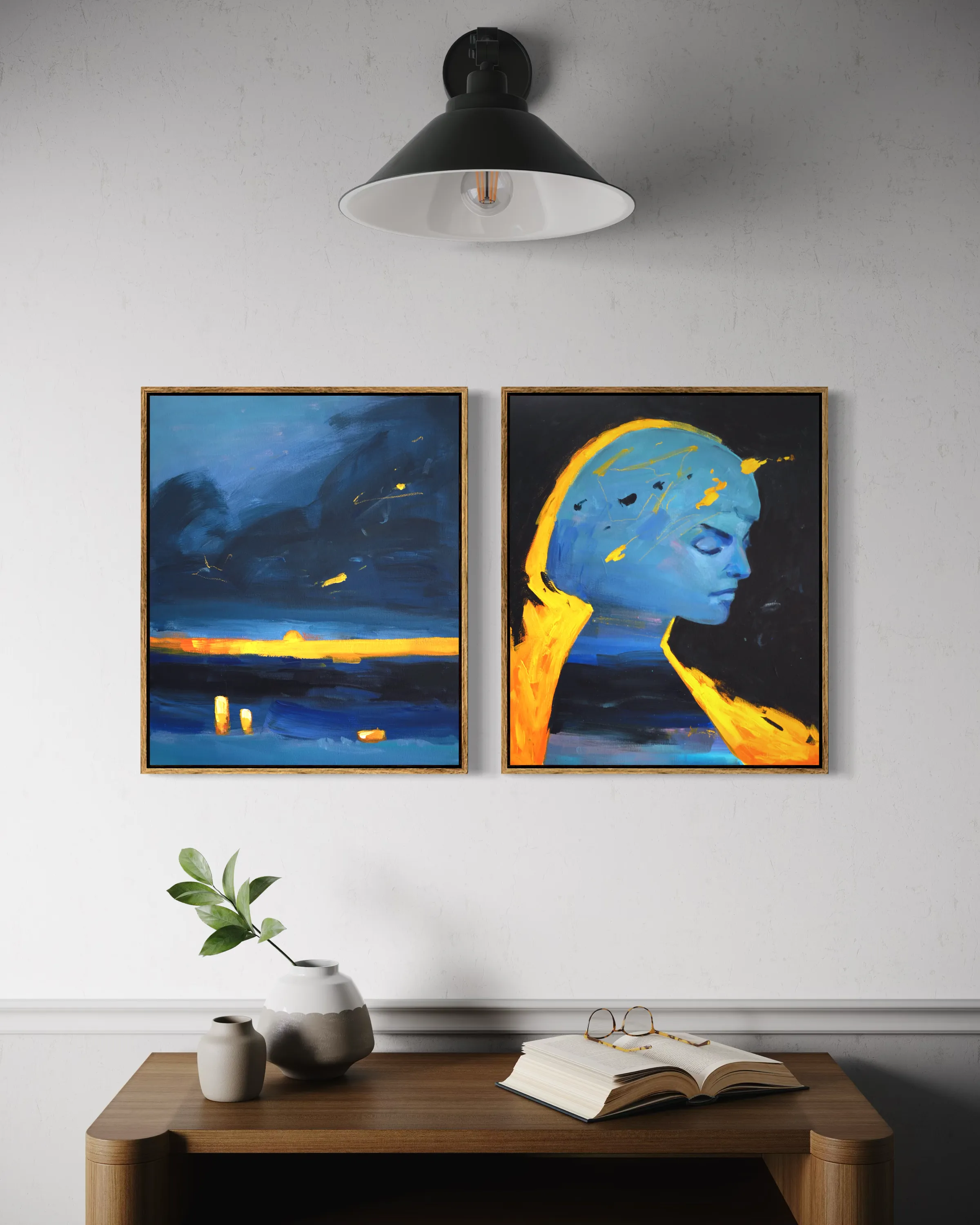 Image of Black Black Sea by Maryna Karapetian, size: 2 canvases 46 x 55 cm, made of acrylics, oil pastels, canvas, Painting medium, from Barcelona, part of the We Remember Places, Places Remember Us series, priced at €750 Photo 2 of 3.