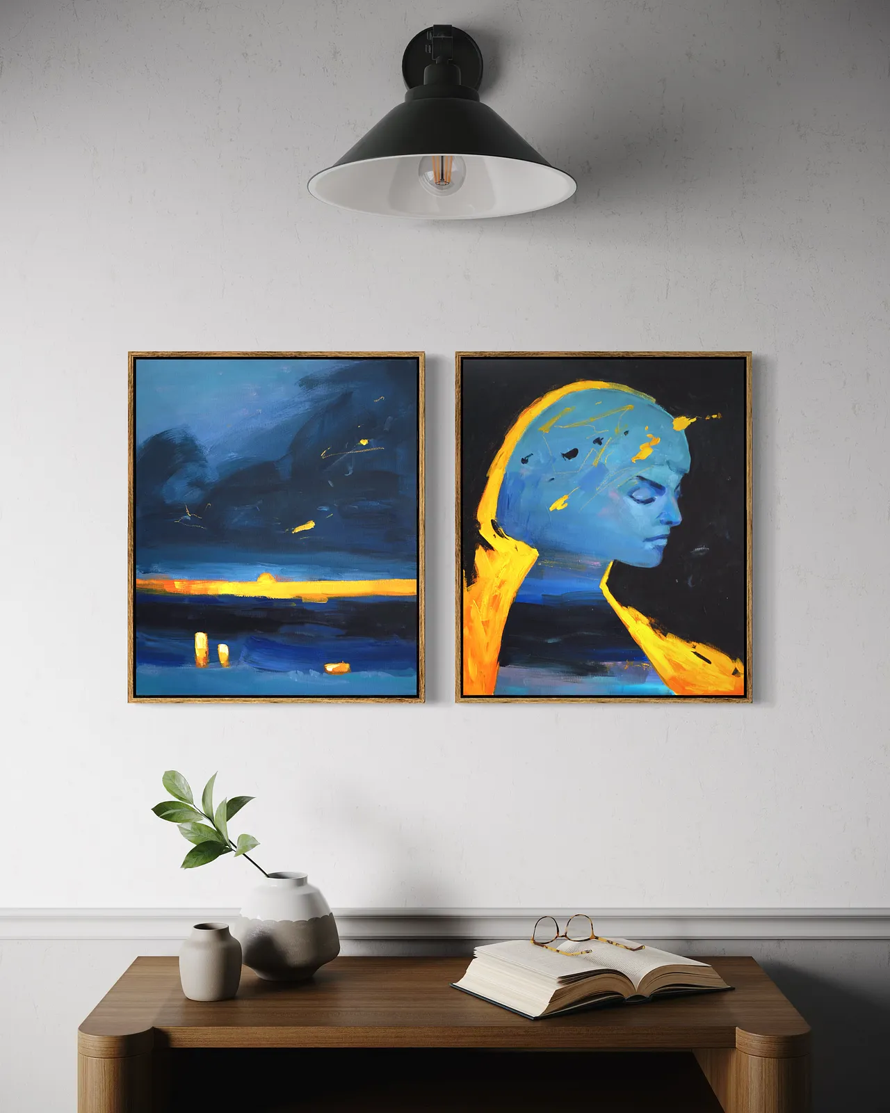 Image of Black Black Sea by Maryna Karapetian, size: 2 canvases 46 x 55 cm, made of acrylics, oil pastels, canvas, Painting medium, from Barcelona, part of the We Remember Places, Places Remember Us series, priced at €750 Photo 2 of 3.