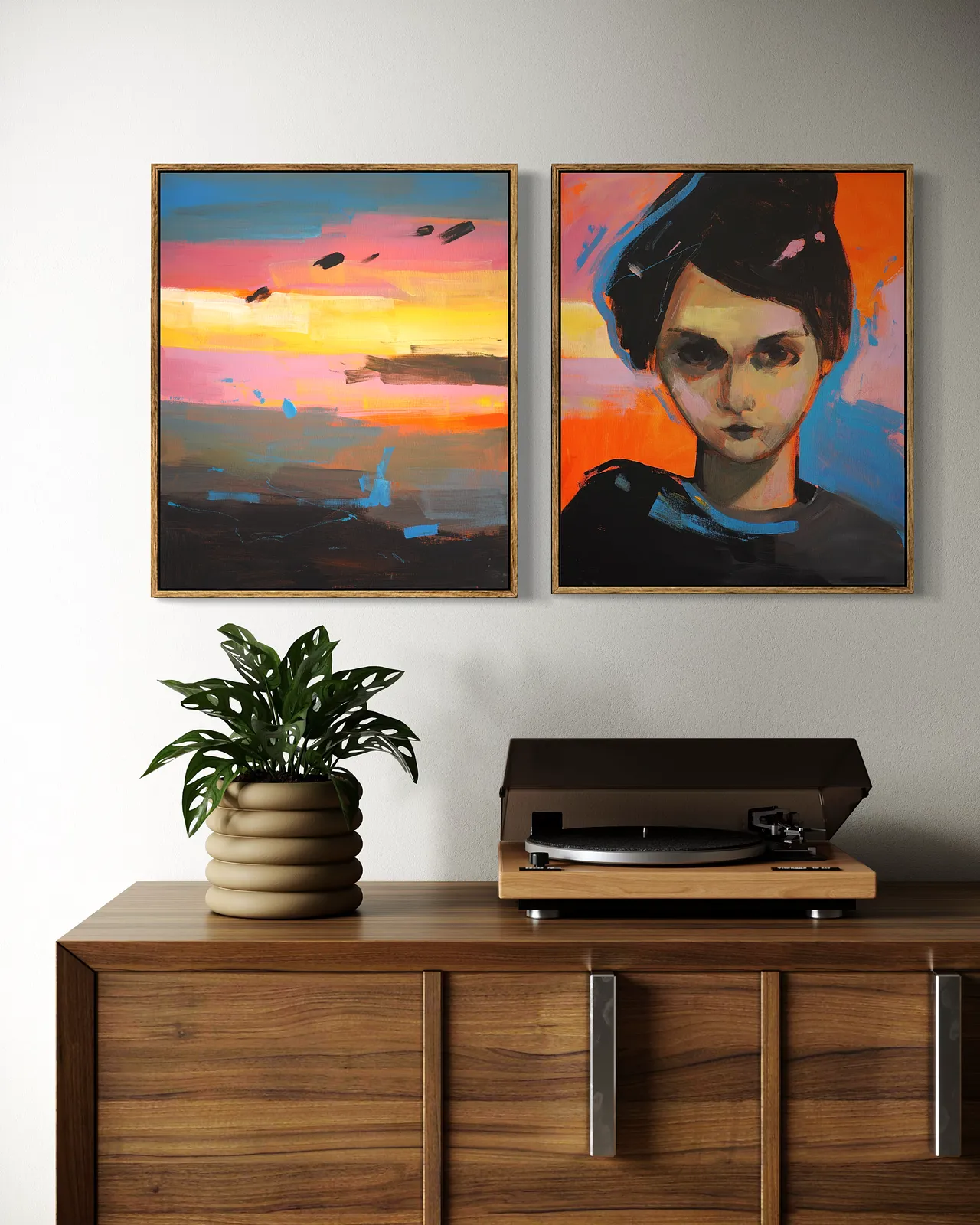 Image of Empty Pier by Maryna Karapetian, size: 2 canvases 46 x 55 cm, made of acrylics, oil pastels, canvas, Painting medium, from Barcelona, part of the We Remember Places, Places Remember Us series, priced at €750 Photo 4 of 4.