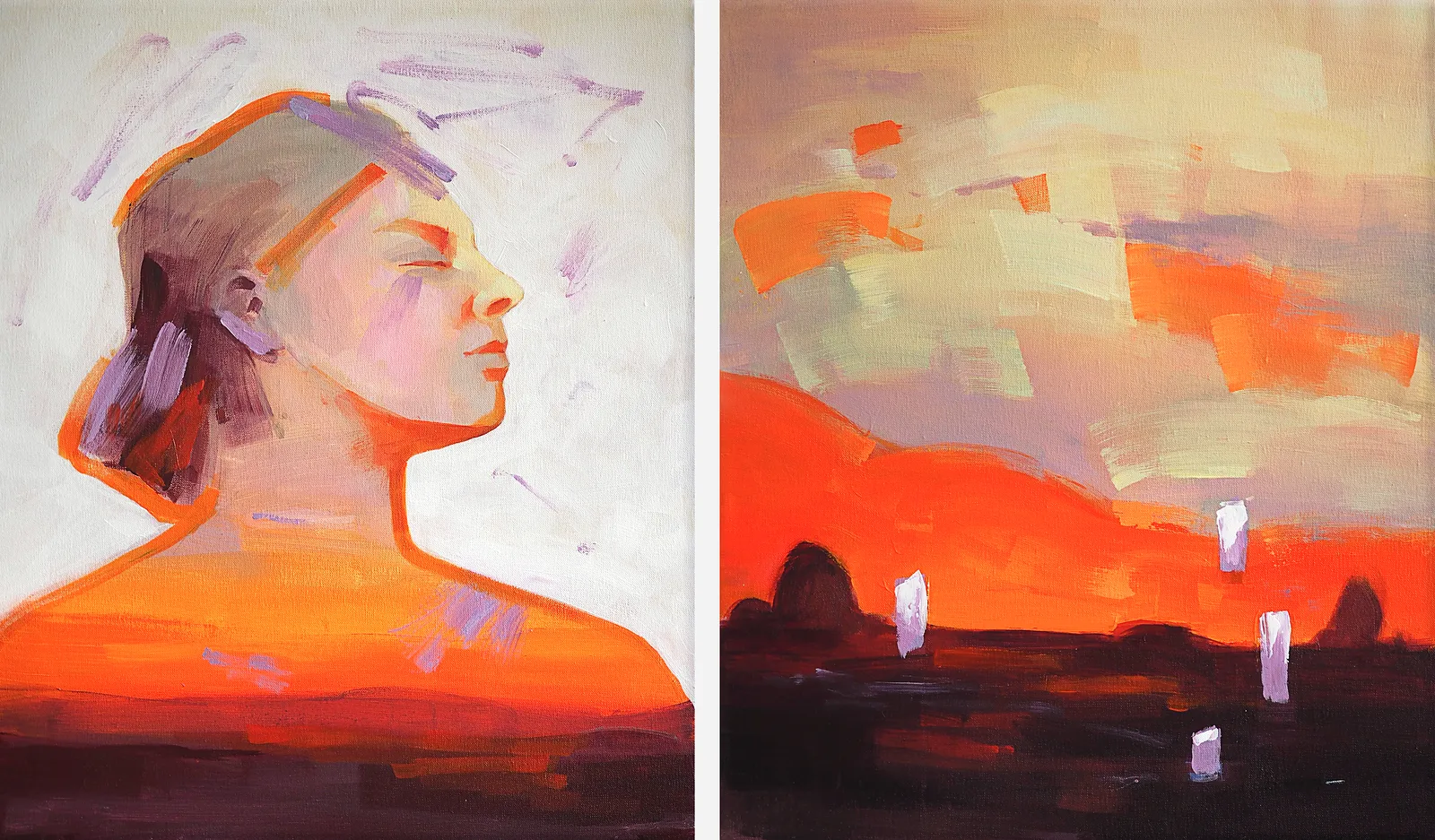 Image of Wind from the East by Maryna Karapetian, size: 2 canvases 46 x 55 cm, made of acrylics, oil pastels, canvas, Painting medium, from Barcelona, part of the We Remember Places, Places Remember Us series, priced at €750 Photo 1 of 4.
