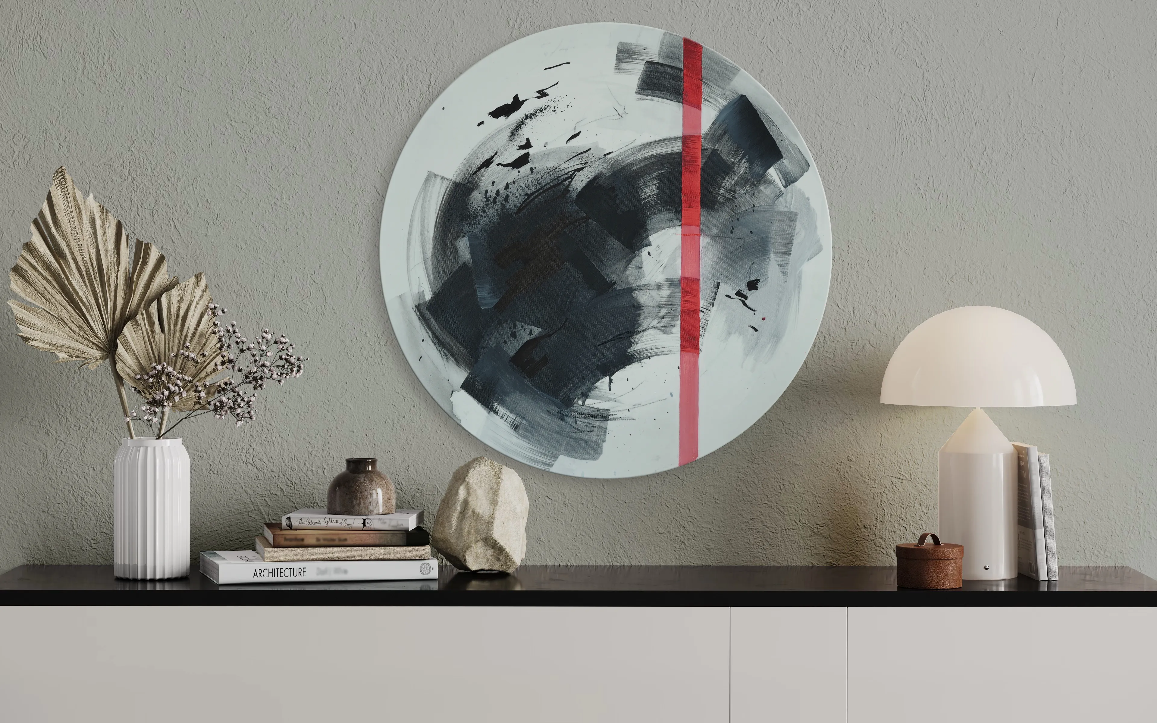 Image of Still There by Maryna Karapetian, size: D 61 cm, made of acrylics, spray paints, charcoal, canvas, Painting medium, from Malmo, part of the Memories series, priced at €450 Photo 3 of 4.