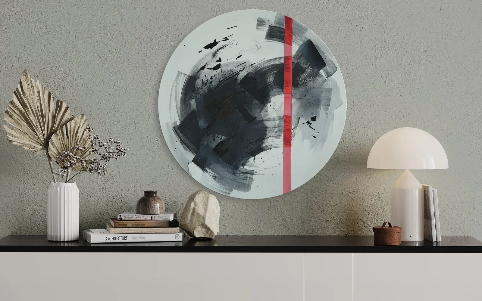 Image of Still There by Maryna Karapetian, size: D 61 cm, made of acrylics, spray paints, charcoal, canvas, Painting medium, from Malmo, part of the Memories series, priced at €450 Photo 3 of 4.