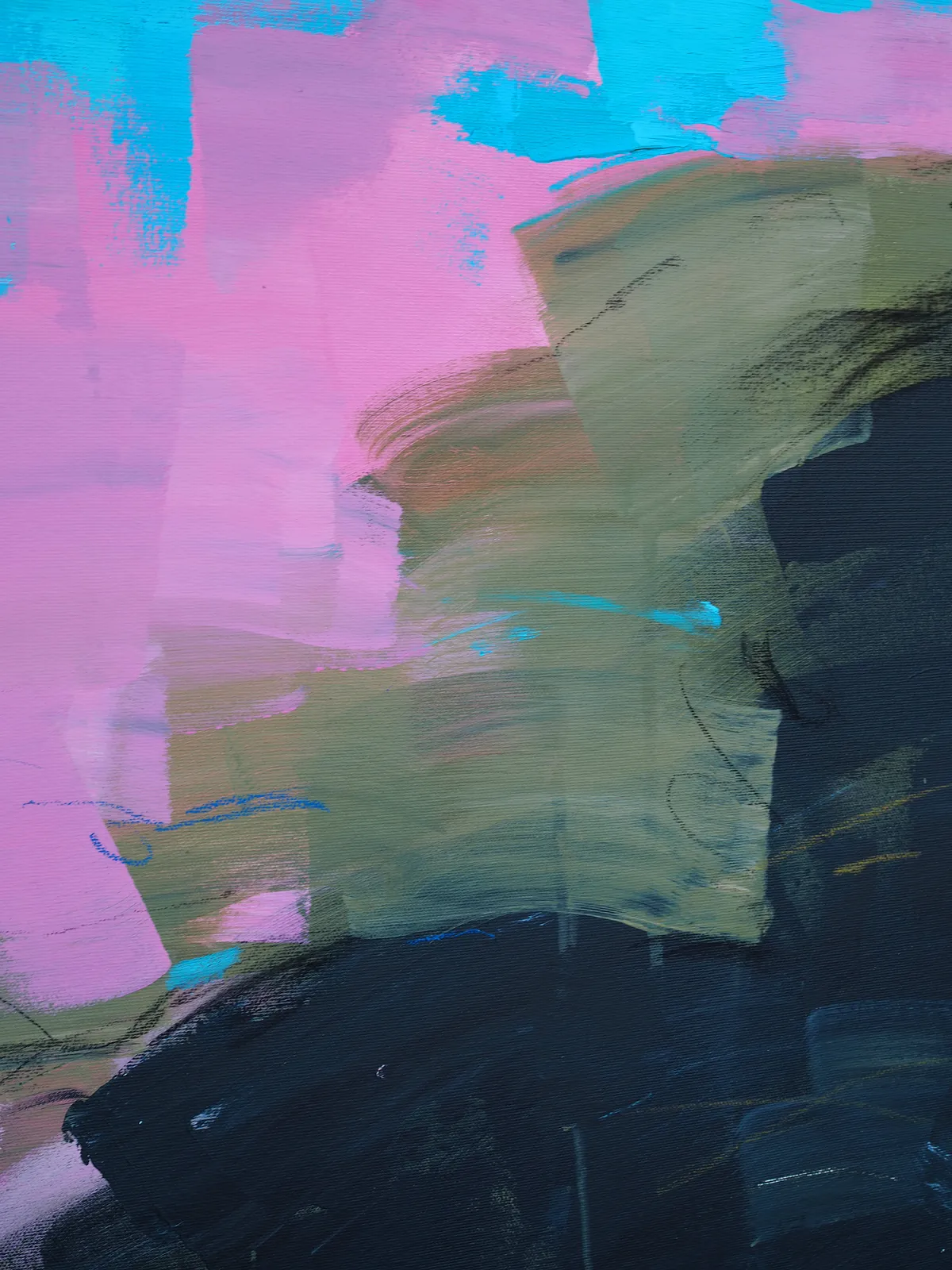 Image of Pink Waters by Maryna Karapetian, size: 73 x 92 cm, made of acrylics, oil pastels, canvas, Painting medium, from Malmo, part of the Individual Artwork series, priced at €600 Photo 2 of 5.