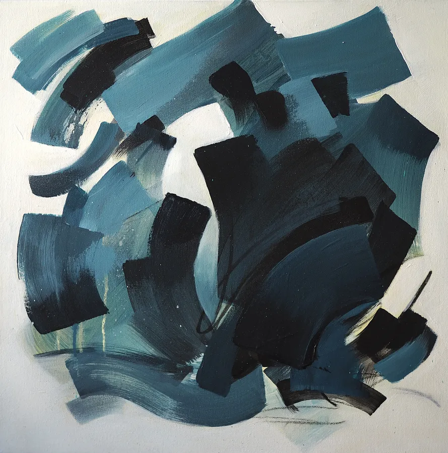 Image of Abstract Calligraphy by Maryna Karapetian, size: 50 x 50 cm, made of acrylics, charcoal, canvas, Painting medium, from Malmo, part of the Individual Artwork series, priced at €400