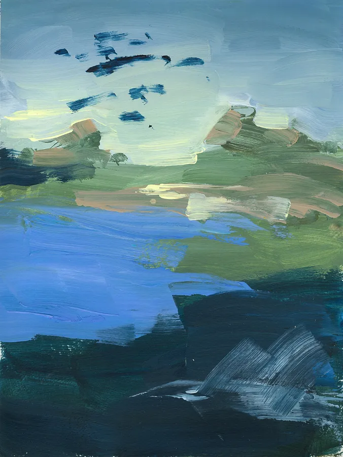 Image of Dnipro's Lullaby by Maryna Karapetian, size: paper size 32 x 41 cm artwork size (without borders) 28 x 37 cm, made of acrylics, paper, Painting medium, from Malmo, part of the Individual Artwork series, priced at €150