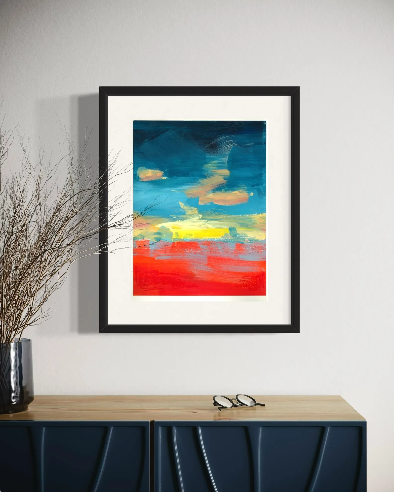Image of Sunset Echoes by Maryna Karapetian, size: paper size 32 x 41 cm artwork size (without borders) 28 x 37 cm, made of acrylics, paper, Painting medium, from Malmo, part of the Individual Artwork series, priced at €150 Photo 2 of 2.